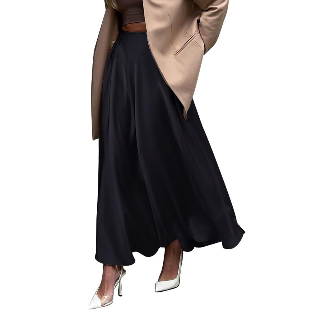 5733 Satin Maxi & Midi Skirts - High Waisted, Long, Trendy Plus Size A-Line